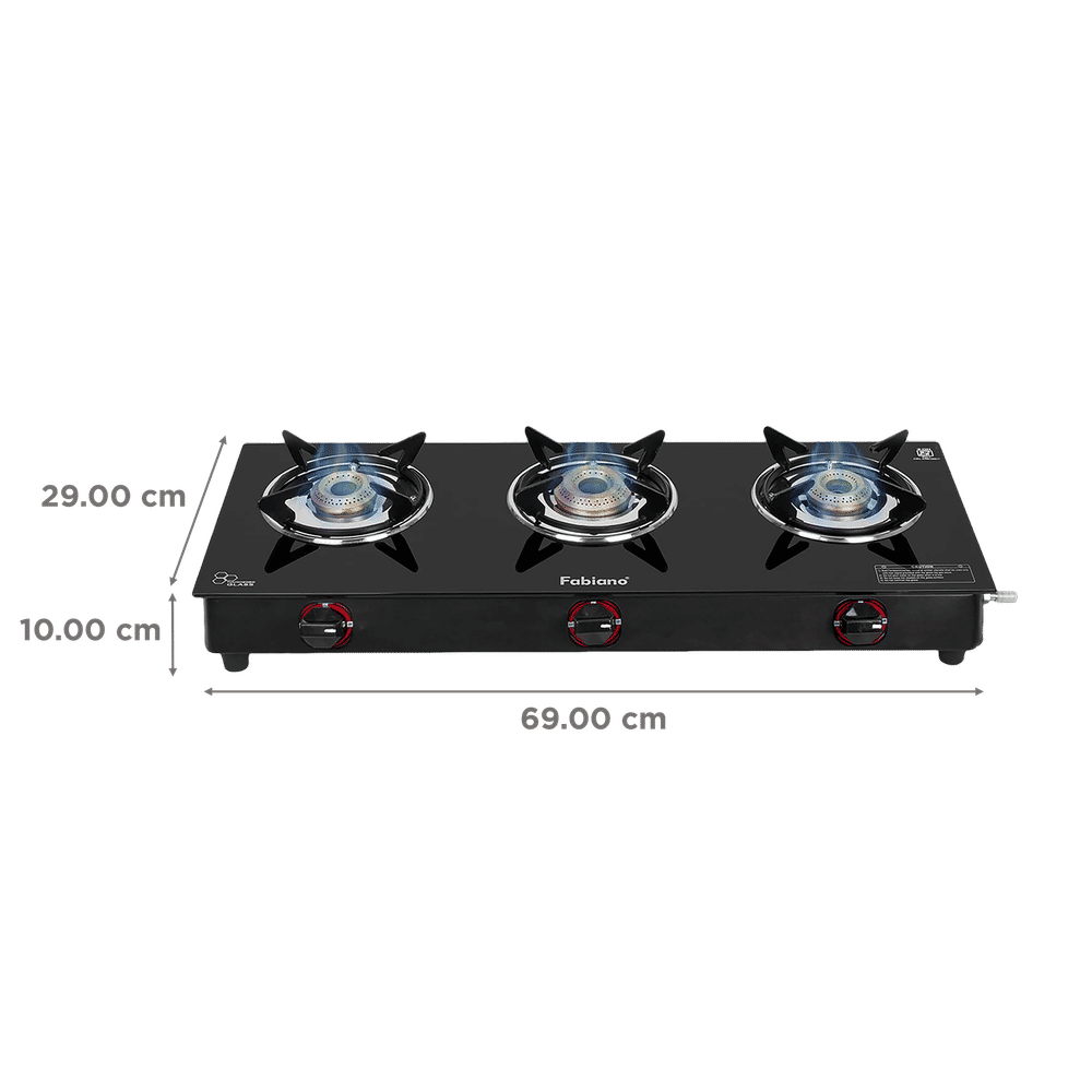 Buy Fabiano FAB3BRNSMARTAUTO Toughened Glass 3 Burner Automatic Gas Stove (Rust Proof, Black